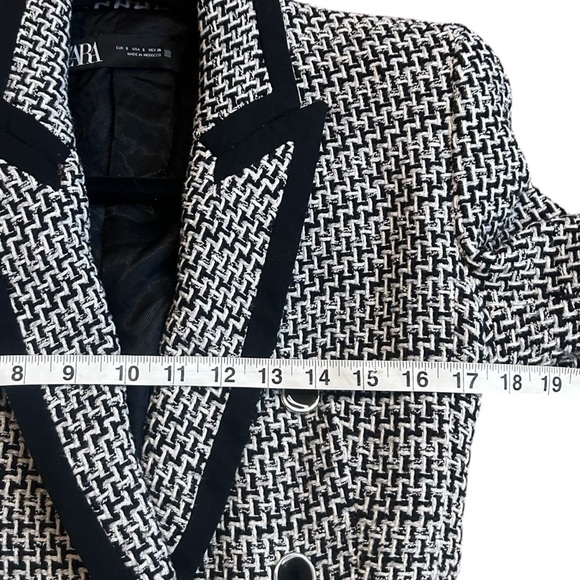 Zara Womens Ecru Black Textured Blazer- Size Small - Picture 13 of 14